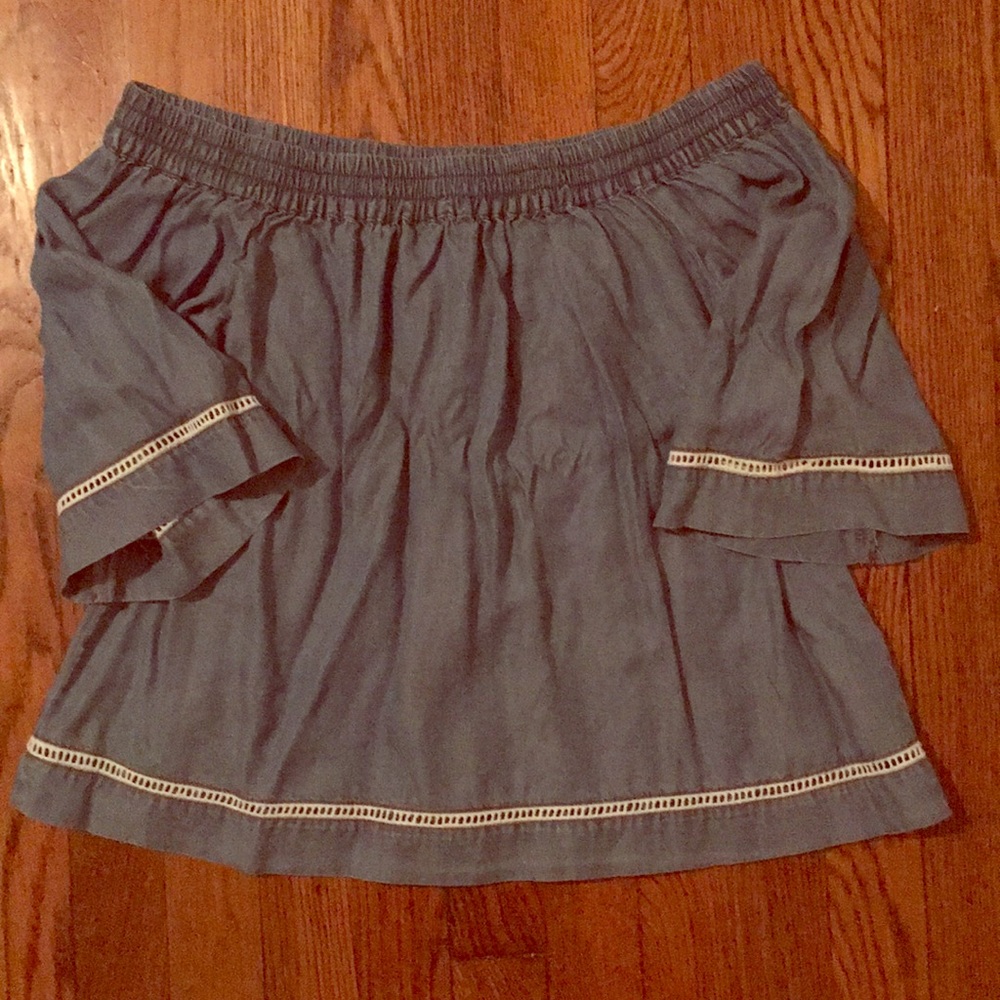 Off the shoulder chambray blouse